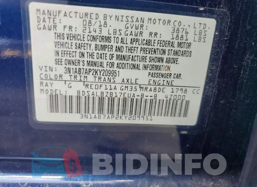 3N1AB7AP2KY209951 Photo# 12