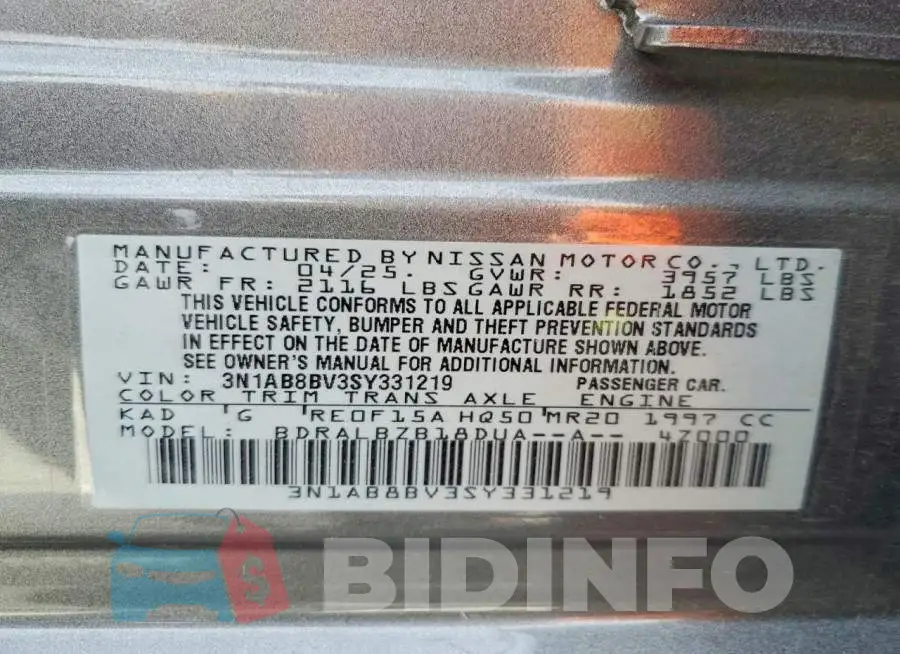 3N1AB8BV3SY331219 Photo# 12