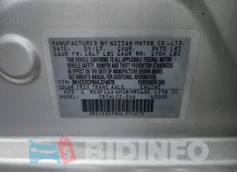 3N1CE2CP8HL374070 Photo# 12