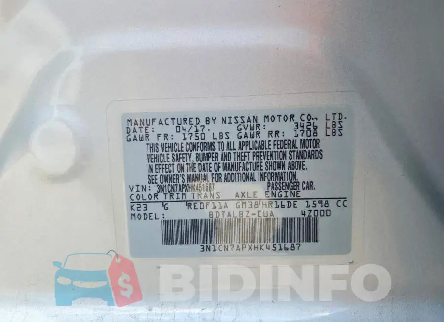 3N1CN7APXHK451687 Photo# 12