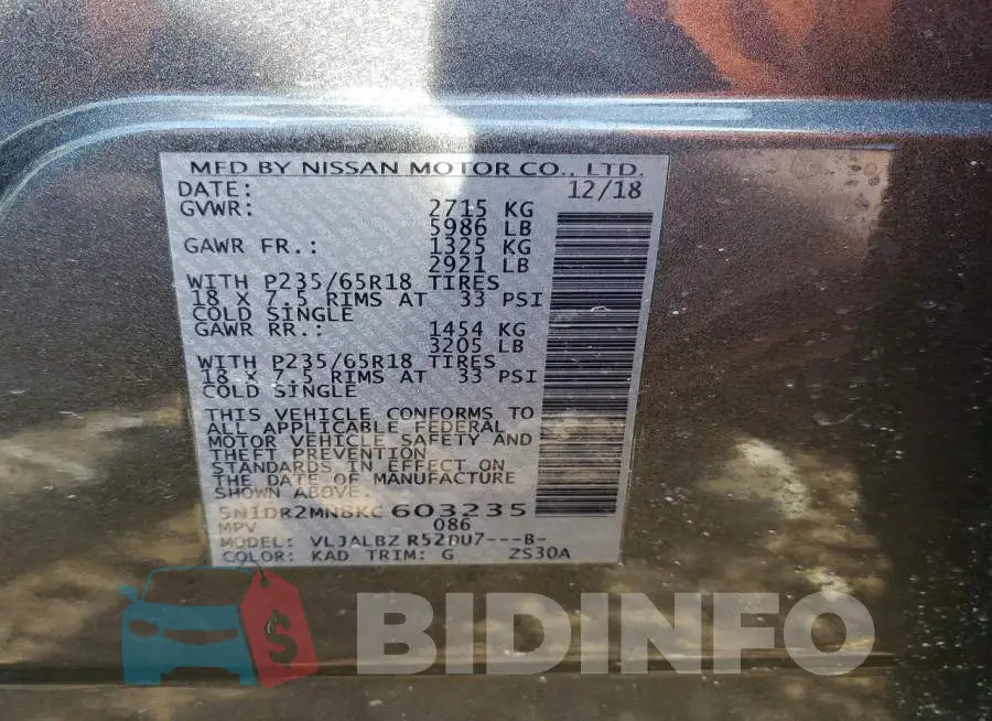 5N1DR2MN8KC603235 Photo# 14