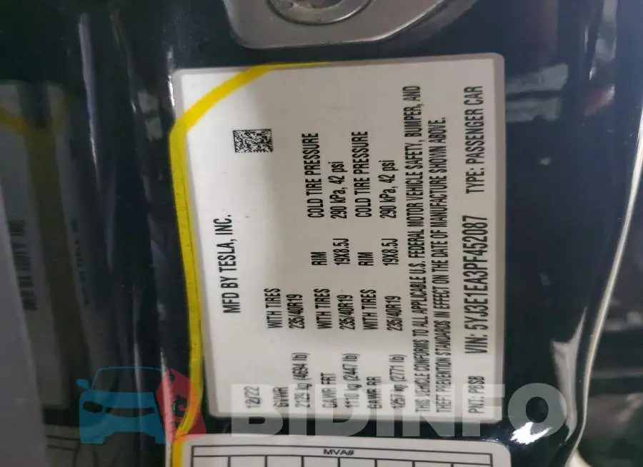 5YJ3E1EA3PF452087 Photo# 12