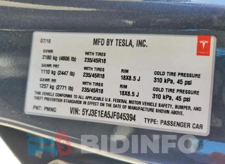5YJ3E1EA5JF045394 Photo# 12