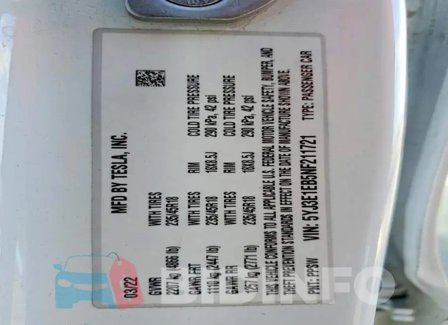 5YJ3E1EB5NF211721 Photo# 13