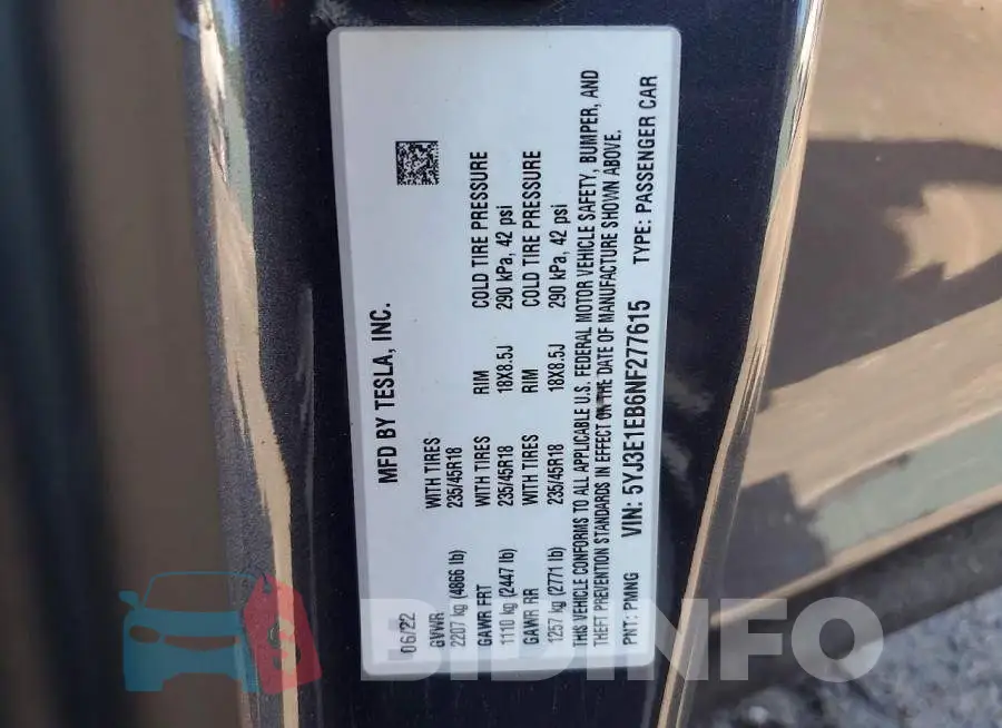 5YJ3E1EB6NF277615 Photo# 13