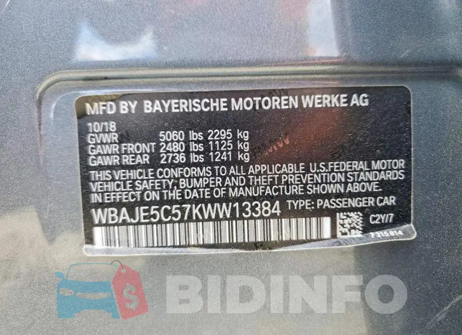 WBAJE5C57KWW13384 Photo# 12