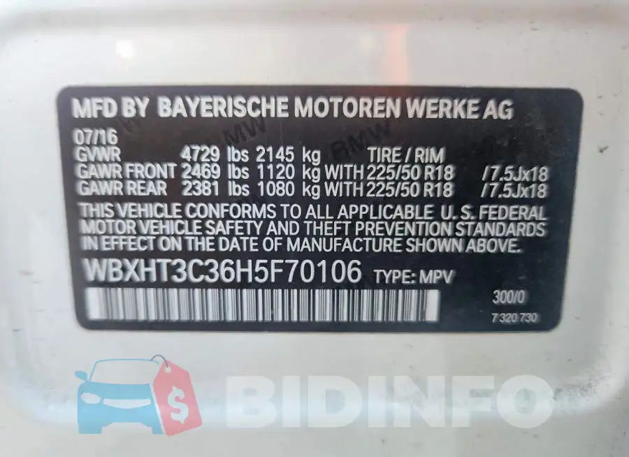 WBXHT3C36H5F70106 Photo# 13