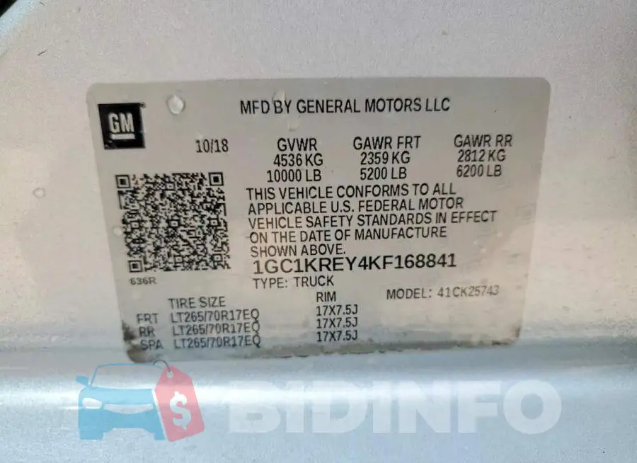 1GC1KREY4KF168841 Photo# 12