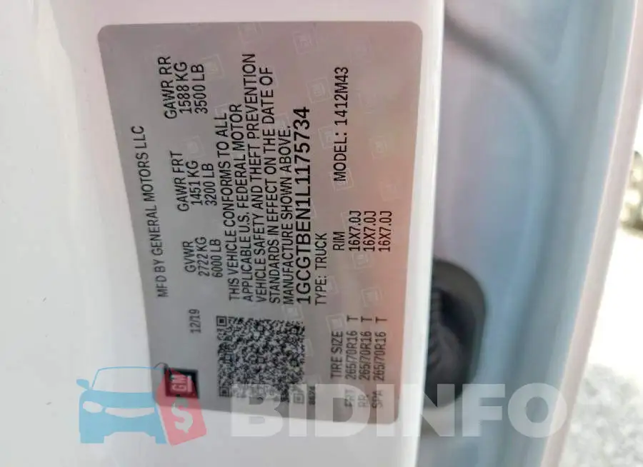 1GCGTBEN1L1175734 Photo# 12