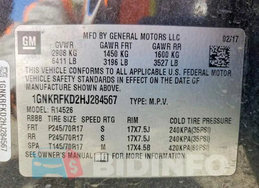 1GNKRFKD2HJ284567 Photo# 13