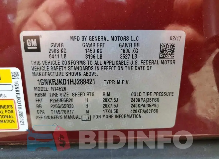 1GNKRJKD1HJ288421 Photo# 13
