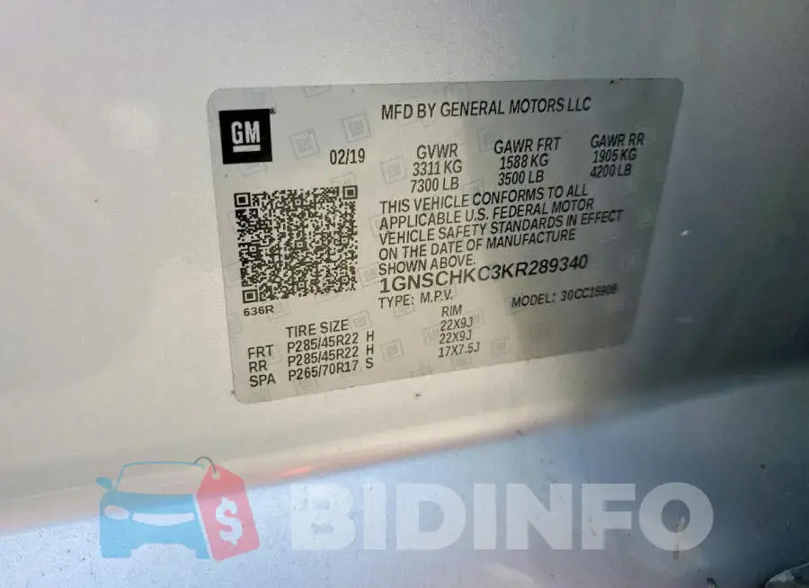 1GNSCHKC3KR289340 Photo# 14