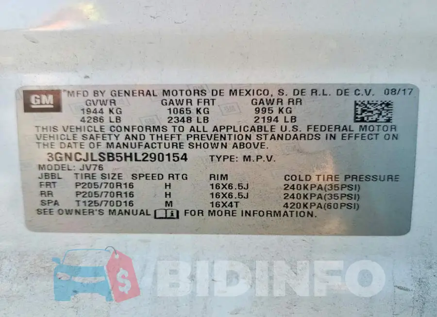 3GNCJLSB5HL290154 Photo# 13