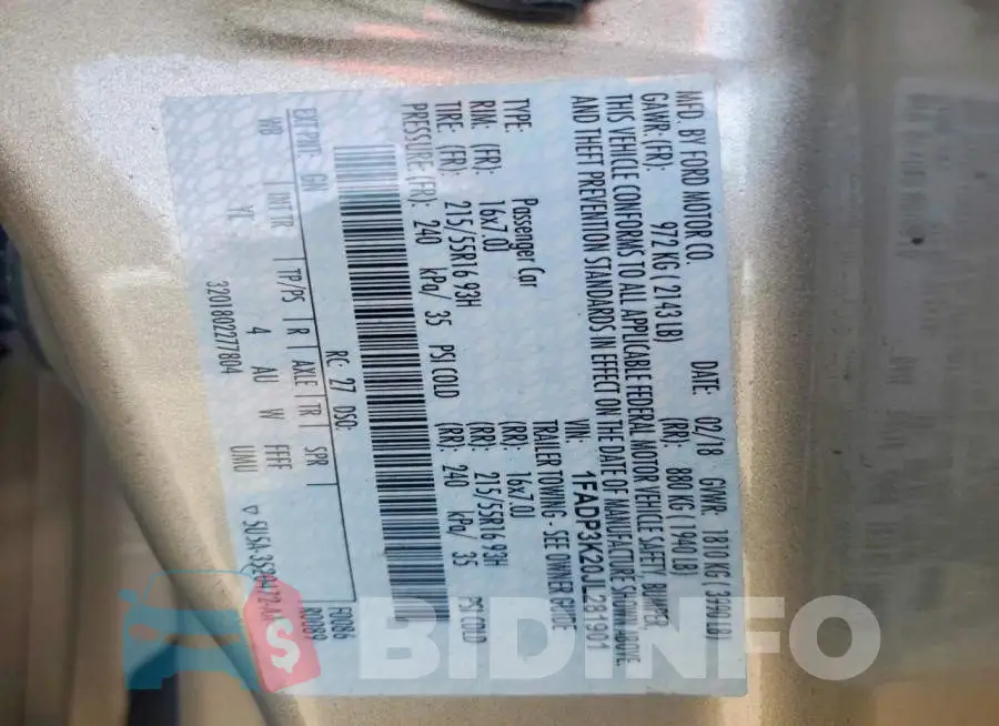 1FADP3K20JL281901 Photo# 12