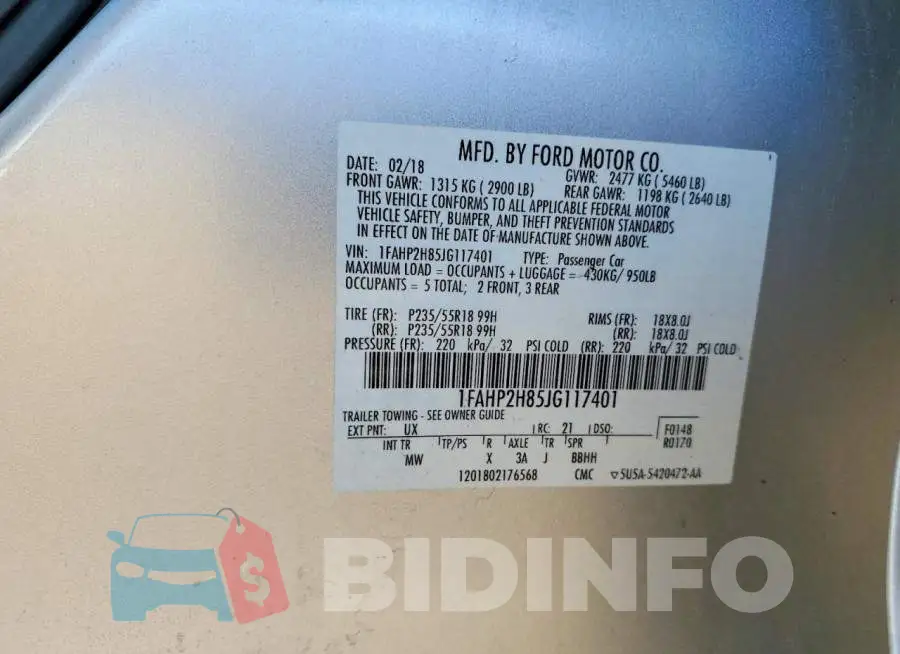 1FAHP2H85JG117401 Photo# 12
