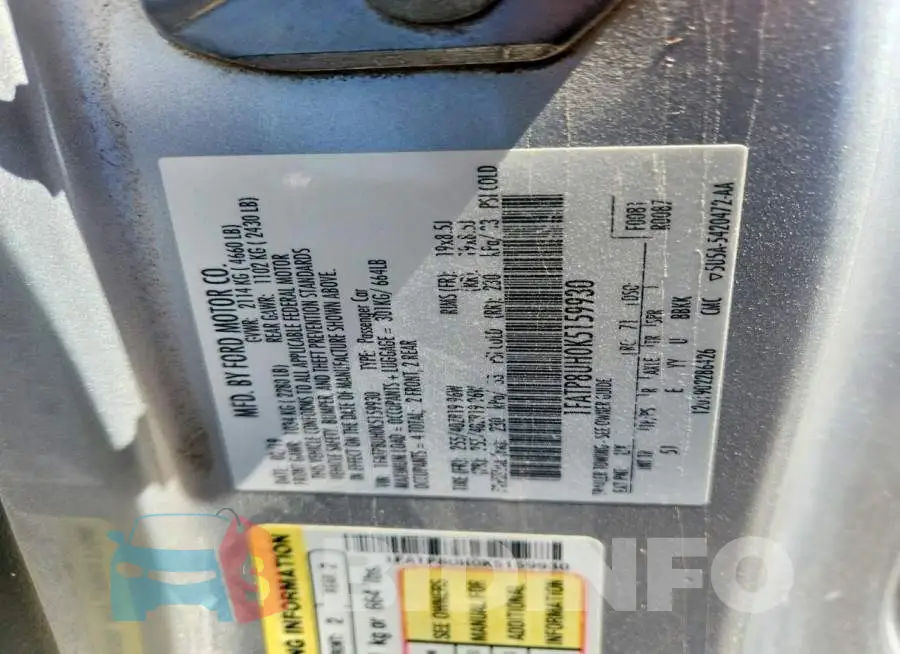 1FATP8UH0K5159930 Photo# 12