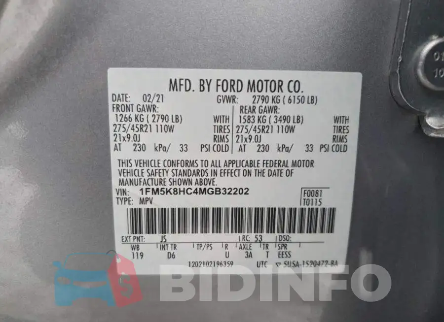 1FM5K8HC4MGB32202 Photo# 13
