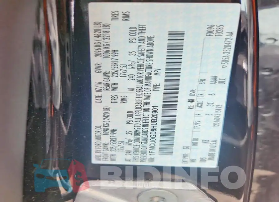 1FMCU0GD8HUB20901 Photo# 13
