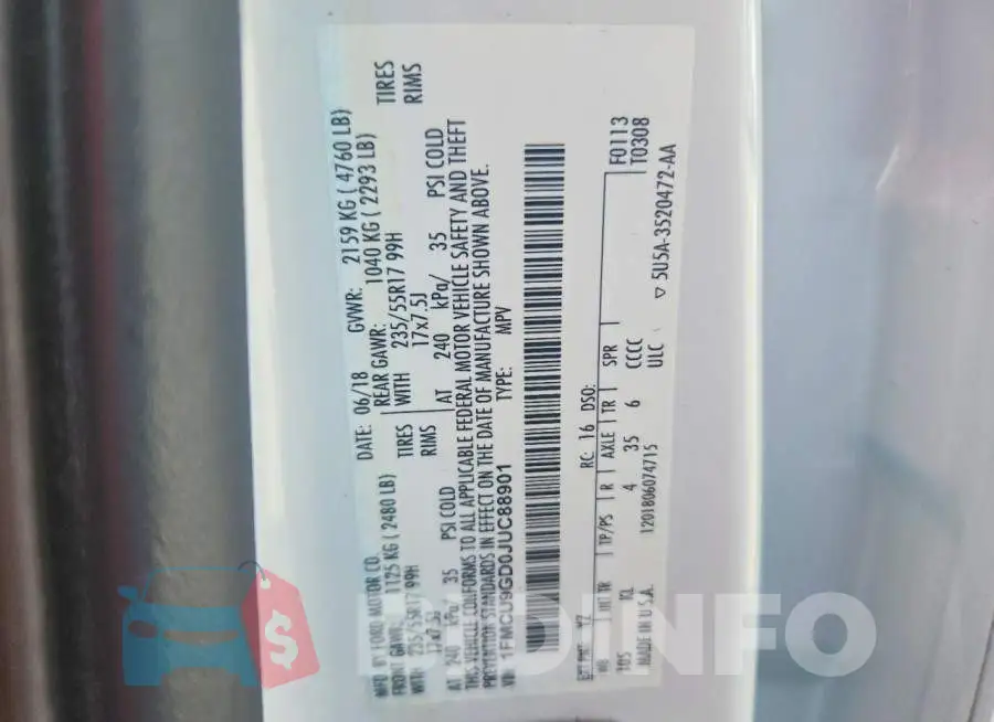 1FMCU9GD0JUC88901 Photo# 14