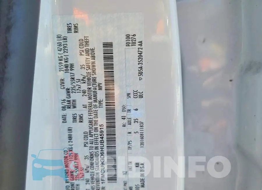 1FMCU9GD6HUB45915 Photo# 13