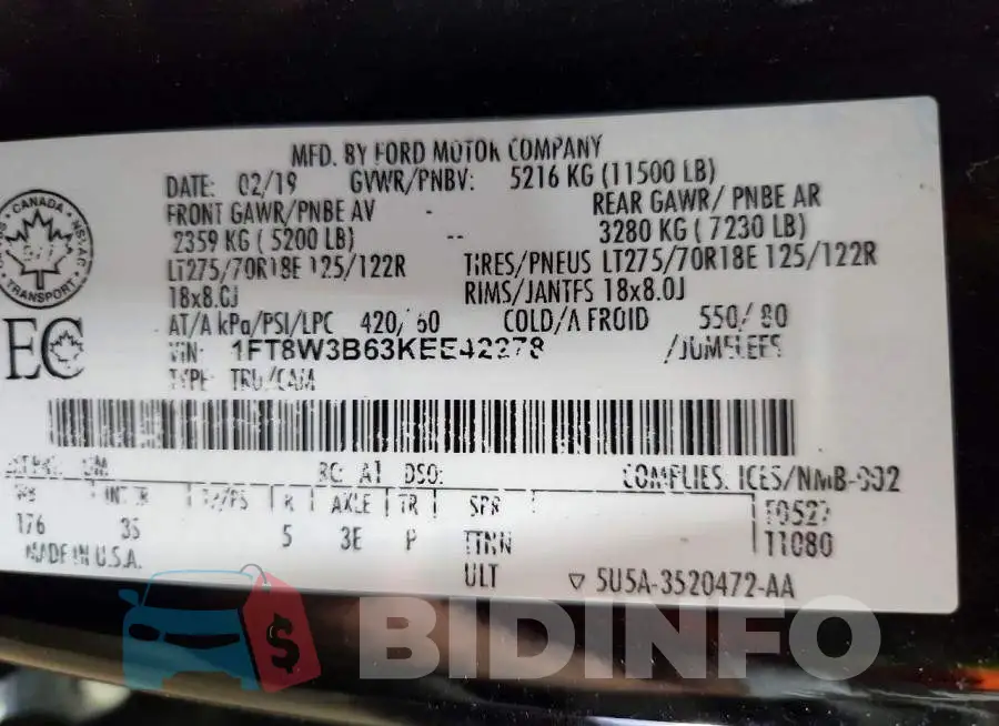 1FT8W3B63KEE42278 Photo# 12