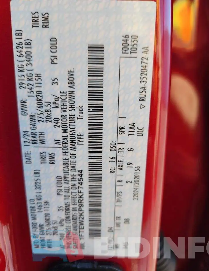 1FTEW2KP9RKF74544 Photo# 12