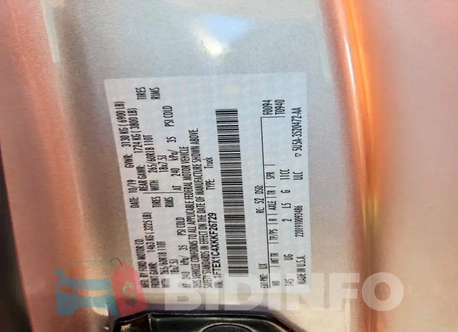 1FTEX1C4XKKF26729 Photo# 12