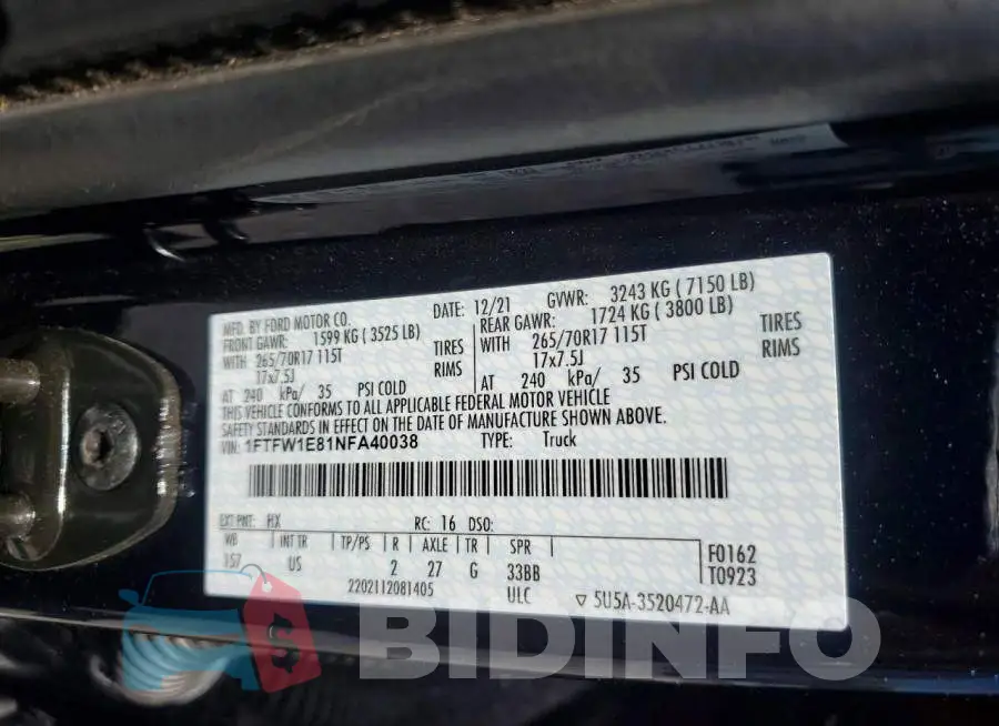 1FTFW1E81NFA40038 Photo# 12