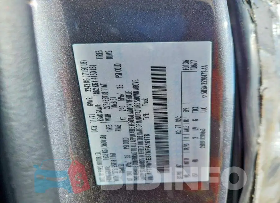 1FTFW1E87NFA16178 Photo# 12