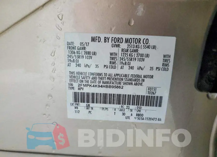 2FMPK4K94HBB95862 Photo# 13