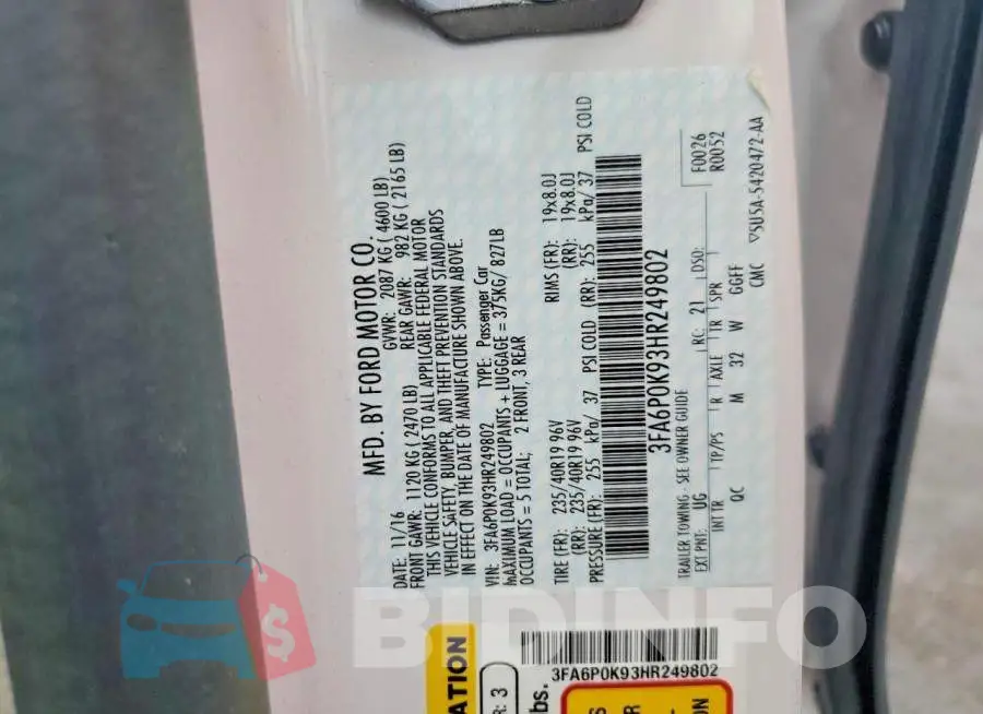 3FA6P0K93HR249802 Photo# 12