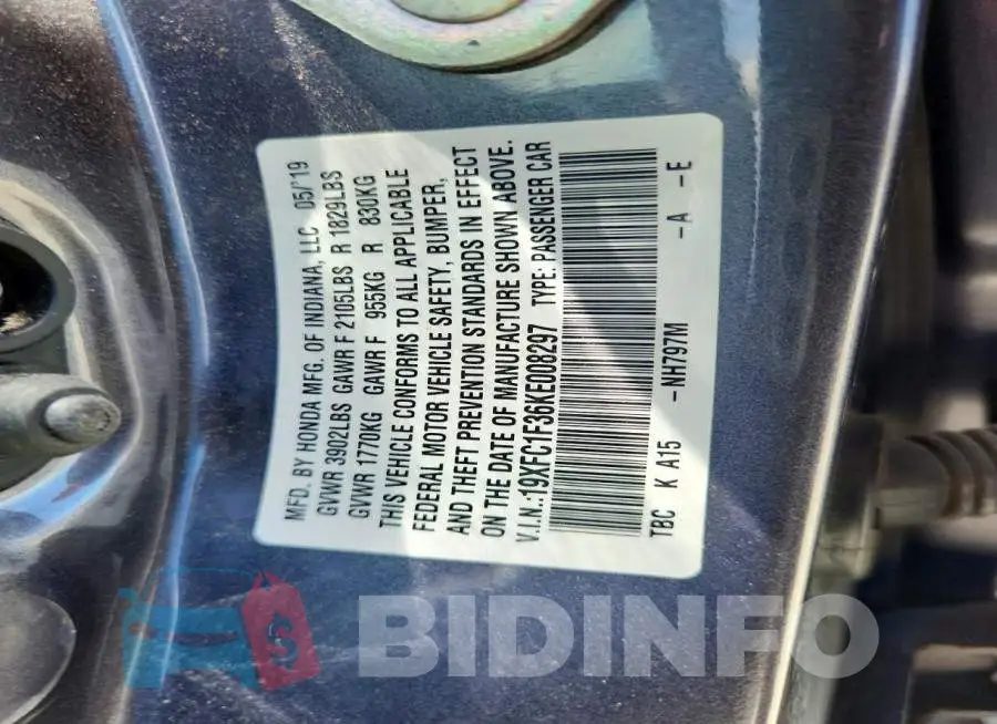 19XFC1F36KE008297 Photo# 12