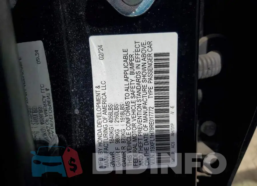 19XFL1H78RE017772 Photo# 12