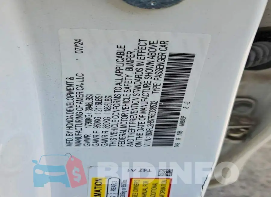 19XFL2H87RE038532 Photo# 12