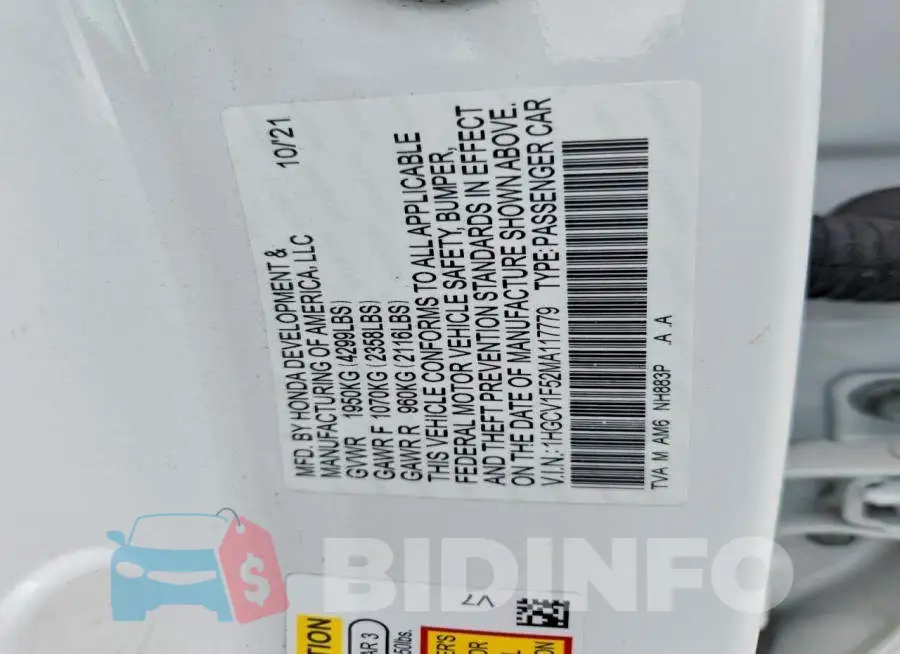 1HGCV1F52MA117779 Photo# 12