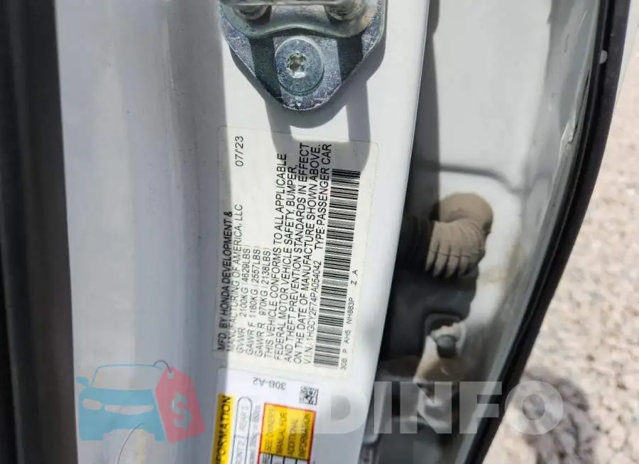 1HGCY2F74PA054042 Photo# 12