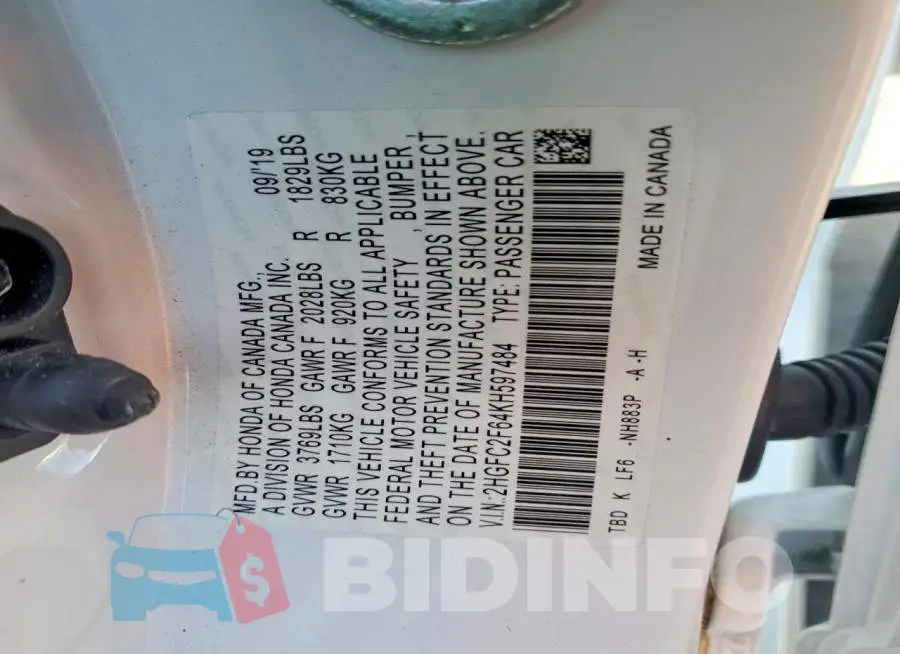 2HGFC2F64KH597484 Photo# 13