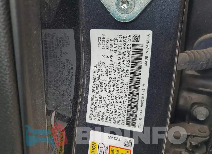 2HGFE1F76RH309049 Photo# 12