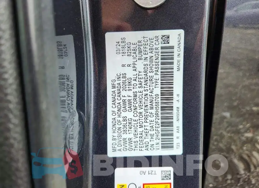 2HGFE2F29RH568709 Photo# 12