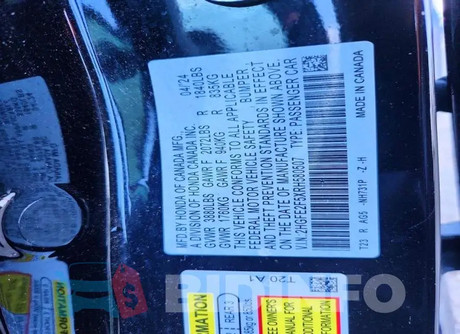 2HGFE2F5XRH580507 Photo# 13