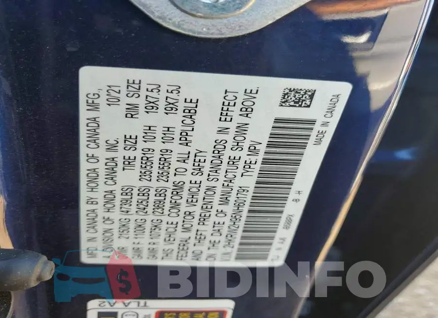 2HKRW2H95NH601791 Photo# 12