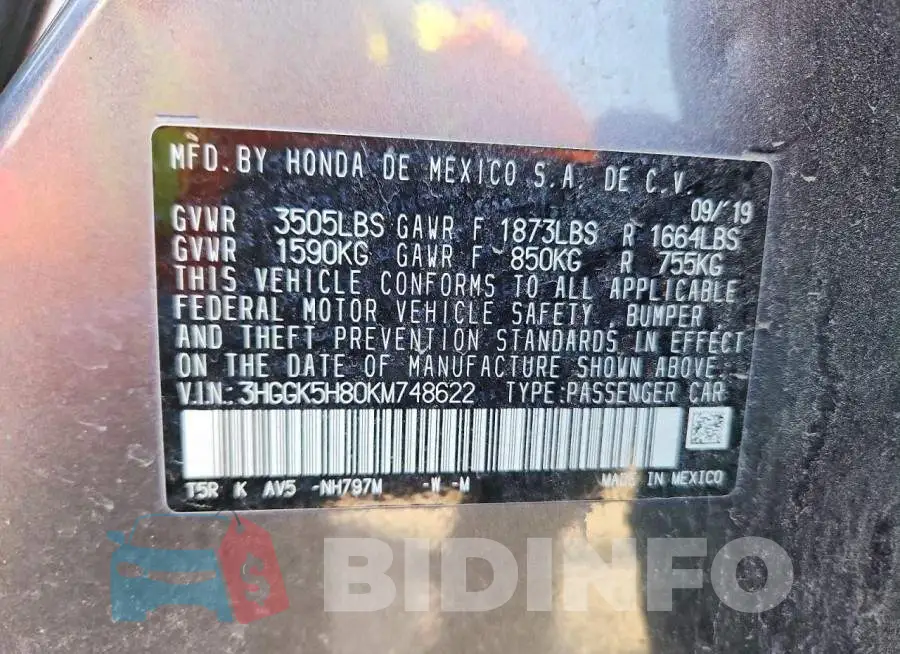 3HGGK5H80KM748622 Photo# 13