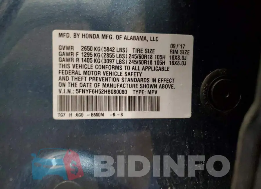 5FNYF6H52HB080080 Photo# 12
