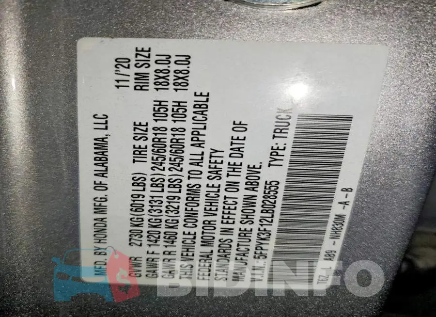 5FPYK3F12LB028555 Photo# 12