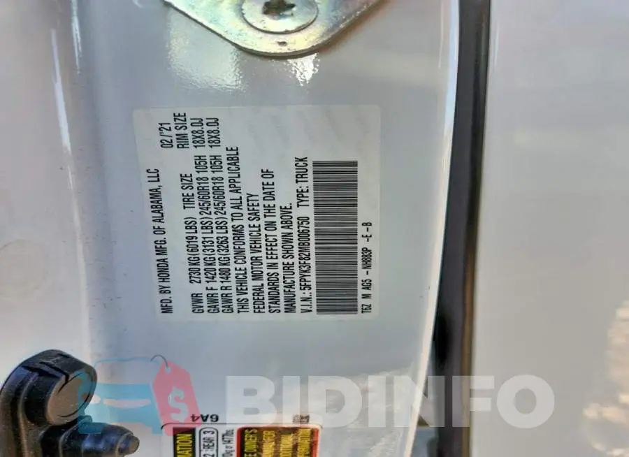 5FPYK3F82MB006750 Photo# 12
