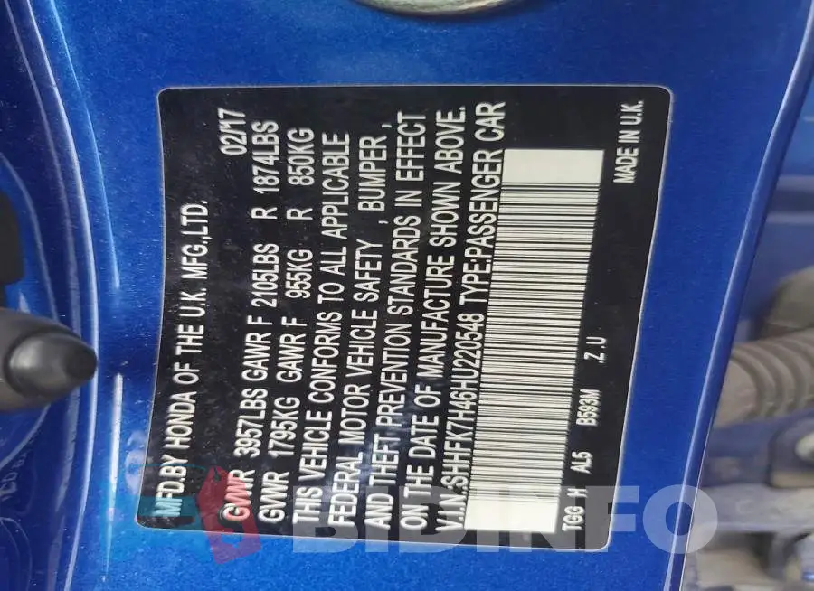 SHHFK7H46HU220548 Photo# 12