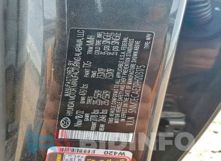 5NMJECAE2PH203175 Photo# 13