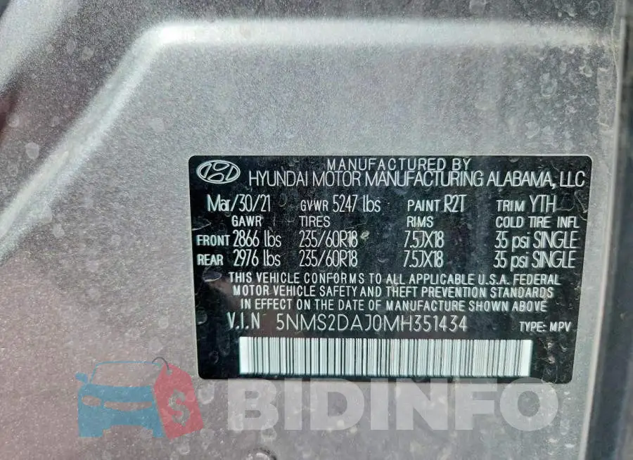 5NMS2DAJ0MH351434 Photo# 13