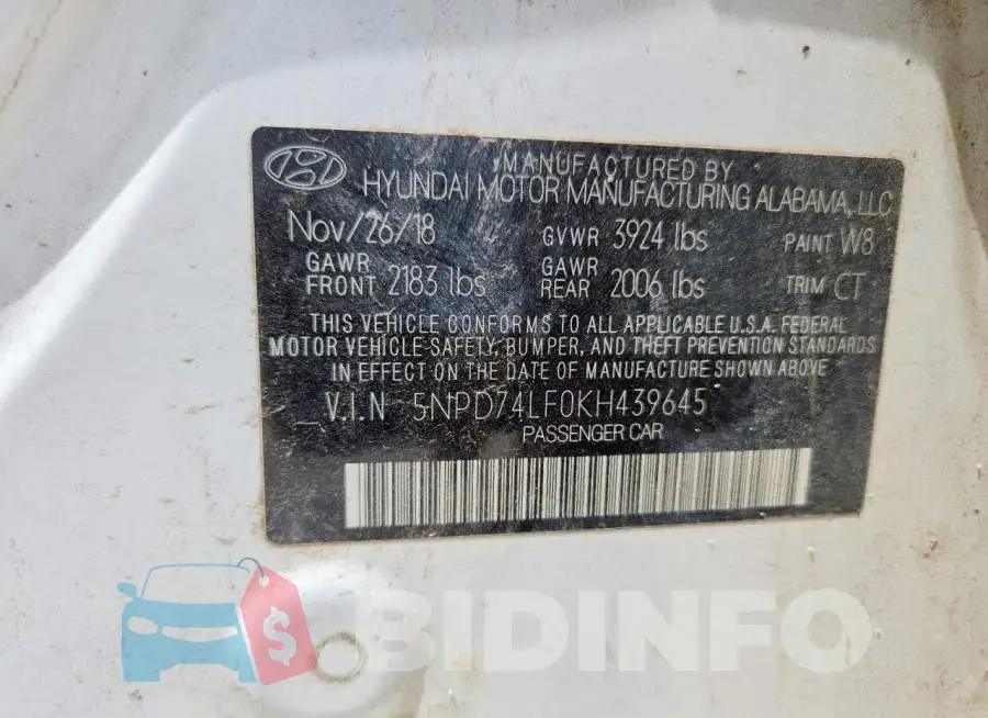 5NPD74LF0KH439645 Photo# 12