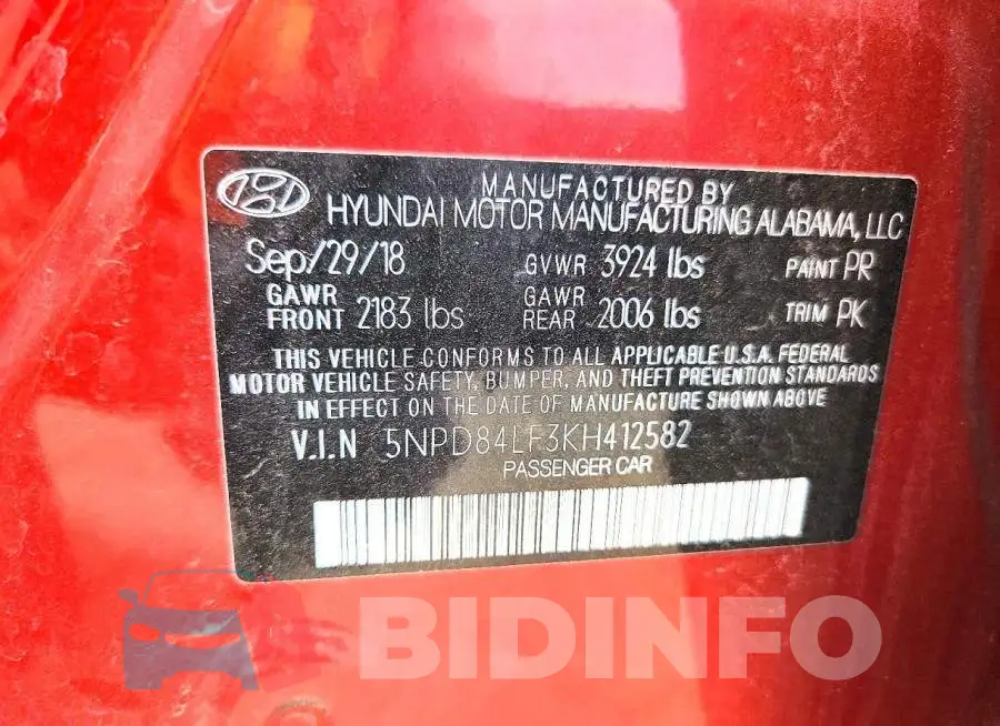 5NPD84LF3KH412582 Photo# 12